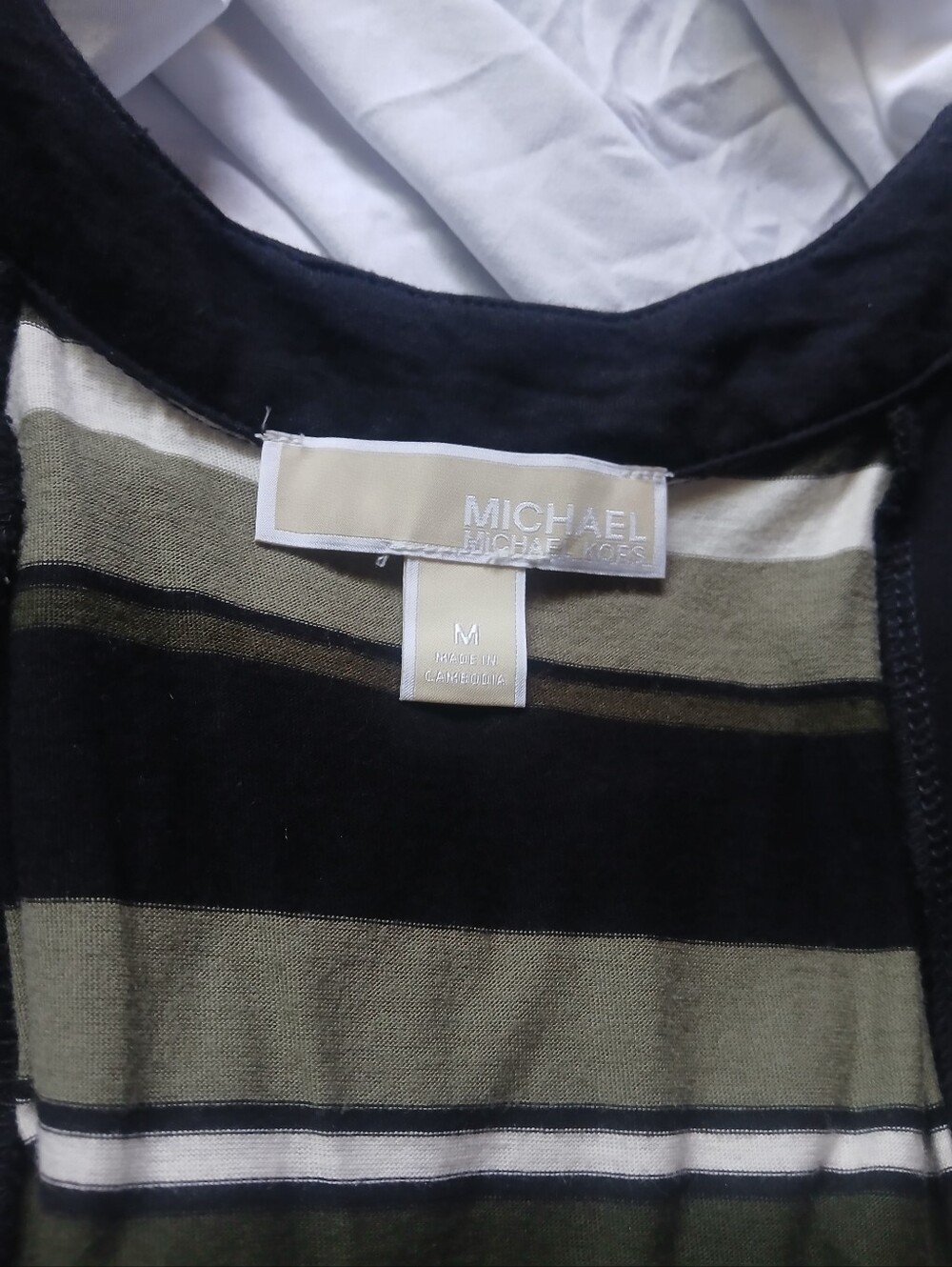 Michael Kors Striped Halter Midi Dress in Olive and Black - Picture 6 of 8
